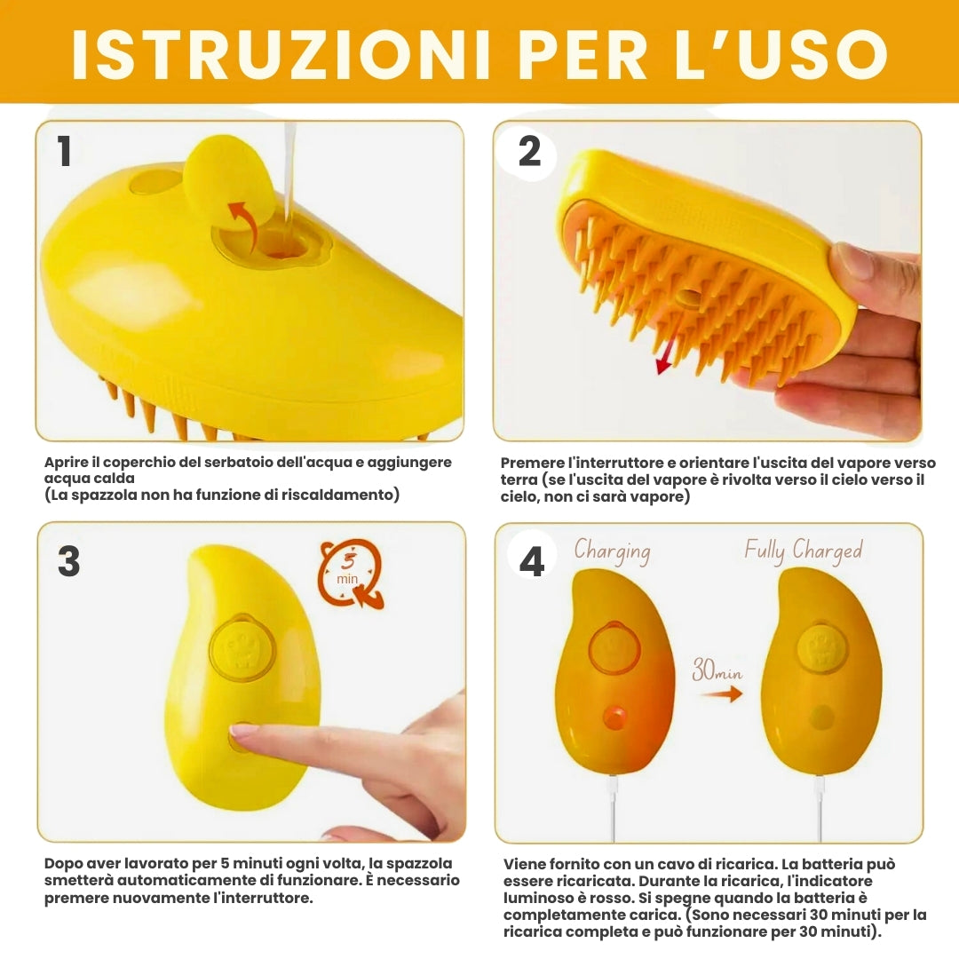 STEAMY - Spazzola Cattura Peli con serbatoio